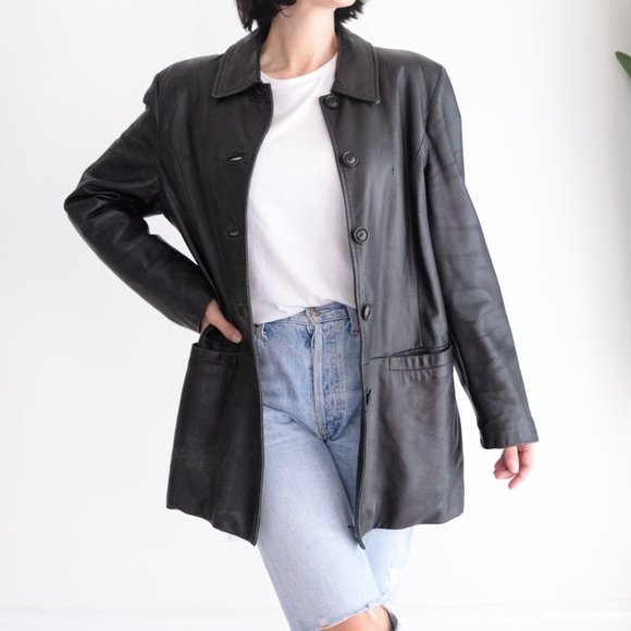 Y2K/ 90's The Old Hide House Vintage Leather Jacket  Coat Size Large - Picture 1 of 15